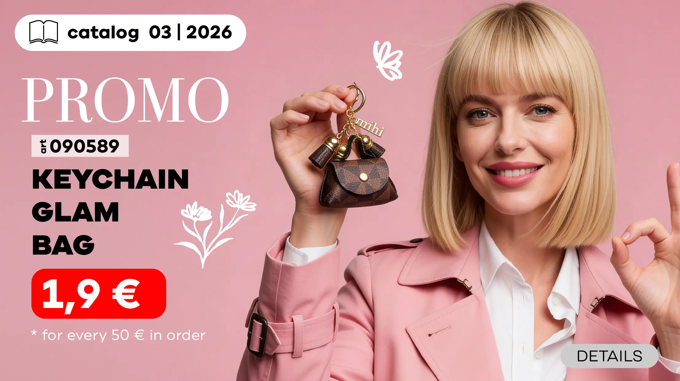 Get the stylish Glam Bag Keychain for just 1,9€ for every 50€ spent in an order